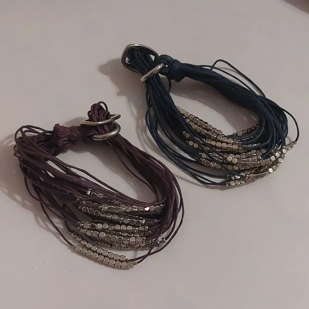 Multistrand Woven Cotton Cords Toggle Bracelets Silver Accent
